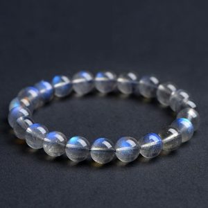 Wishing Stone Natural Grey Moonlight Crystal Jewelry Bracelet Meditation Energy Healing Bracelet