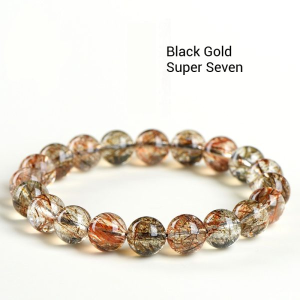Natural Black Gold Super Seven Bracelet Black Titanium Crystal Universal Stone Chakra Healing Energy Collector's Edition Gift - Image 2