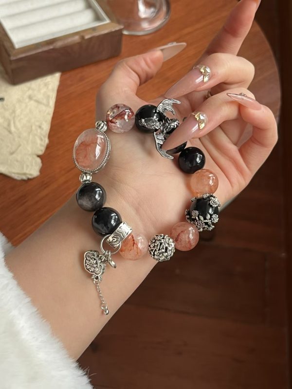 Natural crystal Five elements Energy Bracelet [Gold fire] Purple lemica black gold Super Snowflake Ghost White Ghost White Water Purple rabbit hair original design numerology jewelry handmade bracelet - Image 2