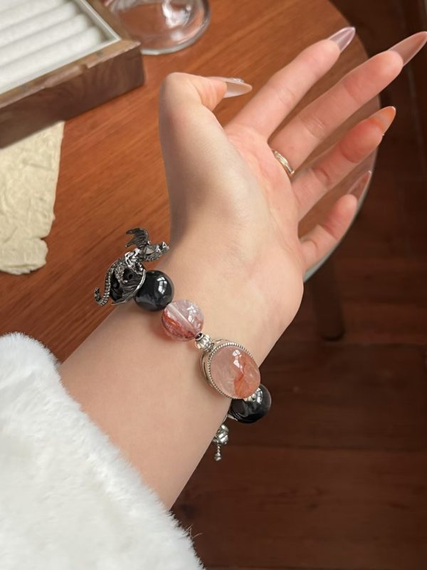 Natural crystal Five elements Energy Bracelet [Gold fire] Purple lemica black gold Super Snowflake Ghost White Ghost White Water Purple rabbit hair original design numerology jewelry handmade bracelet - Image 3