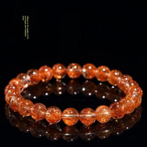 Natural 7A grade red copper hair round bead bracelet, old mine red hair crystal chakra energy handcrafted string beads, meditation jewelry accessory