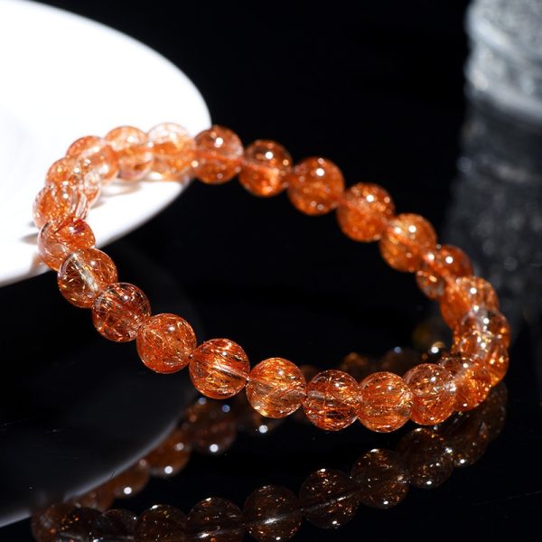 Natural 7A grade red copper hair round bead bracelet, old mine red hair crystal chakra energy handcrafted string beads, meditation jewelry accessory - Image 2