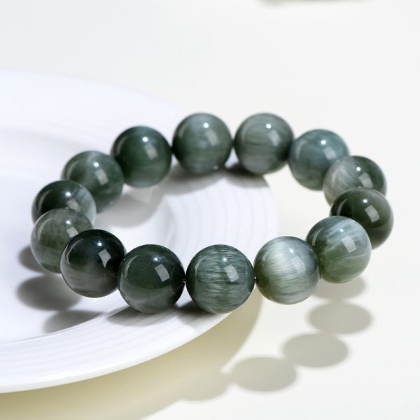Natural Crystal Green Lithium Mica Round Bead Bracelet - Treasure Stone, Phosphorus Mica Cat's Eye Jewelry, Five Elements Energy Handmade Jewelryin - Image 2
