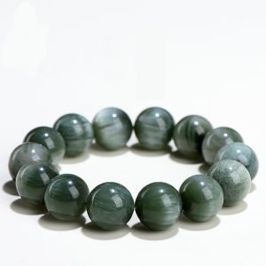 Natural Crystal Green Lithium Mica Round Bead Bracelet - Treasure Stone, Phosphorus Mica Cat's Eye Jewelry, Five Elements Energy Handmade Jewelryin