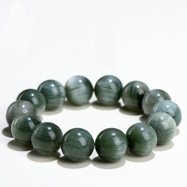Natural Crystal Green Lithium Mica Round Bead Bracelet - Treasure Stone, Phosphorus Mica Cat's Eye Jewelry, Five Elements Energy Handmade Jewelryin