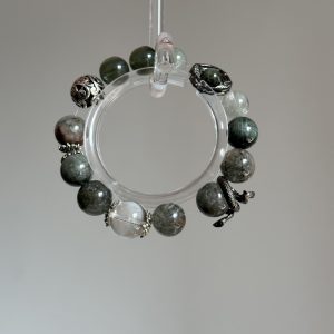 Five Elements Energy Natural Crystal Beaded Green Ghost Wood Healing Balance Handmade jewelry Meditation bracelet