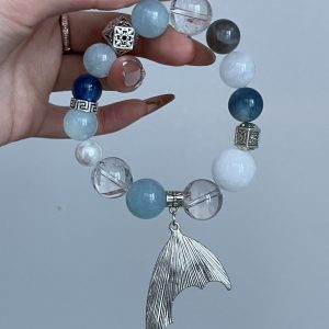 Elemental Energy Spirit Charm Bracelet - NaturalCrystal with Water Element, for Purification and Prosperity (Golden Bead Gift)