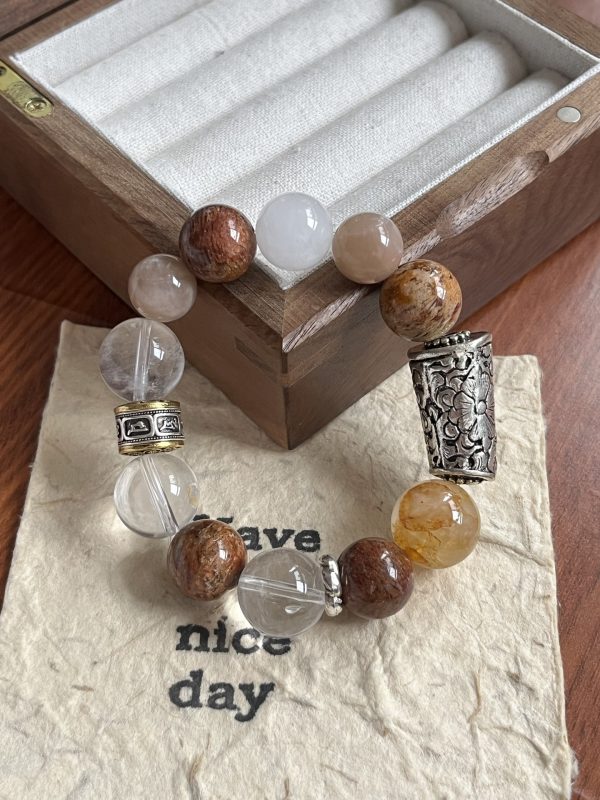 "Five Elements Energy Chakra Bracelet - Natural Quartz Facilitates Energy Flow and Prosperity (Crafted Handmade Beaded Gift Box)" - Image 2