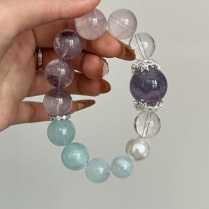 "Five Elements Energy Ring Bracelet, crafted from natural white quartz, balancing water and fire energies and facilitating spiritual healing (a beautifully handmade gift)"