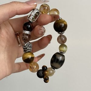 Customized Five Elements Earth Elements Attract Wealth and Help Career Natural Crystal Beads Yellow Hair Crystal Gold Tiger Eye Black Super Gold Original Handmade Bracelet