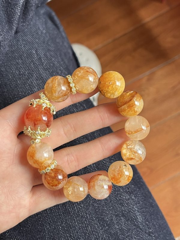 Natural Energy Crystal Yellow Glue Flower Red glue flower bracelet Chakra Healing five elements Energy Balance Original hand beading - Image 2