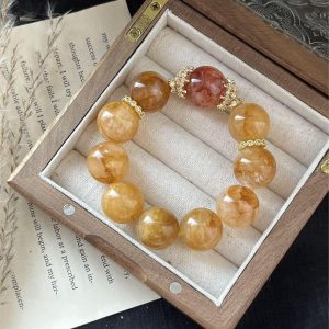 Natural Energy Crystal Yellow Glue Flower Red glue flower bracelet Chakra Healing five elements Energy Balance Original hand beading