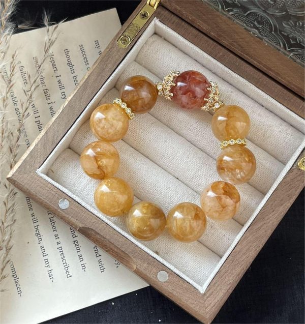 Natural Energy Crystal Yellow Glue Flower Red glue flower bracelet Chakra Healing five elements Energy Balance Original hand beading