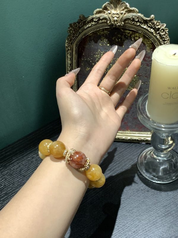 Natural Energy Crystal Yellow Glue Flower Red glue flower bracelet Chakra Healing five elements Energy Balance Original hand beading - Image 3